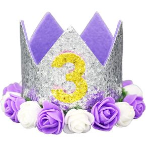 Glitter Baby Girls 1st 2 3 Birthday Floral Crown Flower Princess Tiara Cake Smash Photo Prop