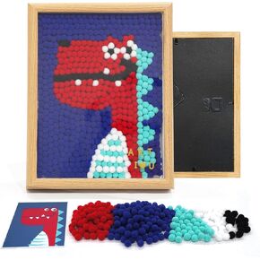 URSDIART Dinosaur Pom Poms Art Painting Pictures Craft Kit,DIY Pom Pom Craft,Pastable Board & Premium Picture Frame Kit,Home Decor Craft DIY Painting Projects for Kids & Adults,Beginners