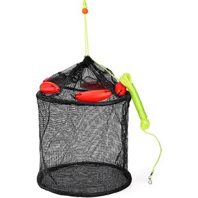 ZENFUN Large Collapsible Floating Fish Basket for Caught Live Fish, 16×15 inch Foldable Fishing Mesh Bait Cage, Heavy Duty Fishing Bait Trap, Rubber Coated Net Fishing Bucket for Shrimp, Minnows