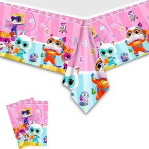 We1Fit 2Pack Super Kitties Party Decorations - Super Kitties Tablecloth 43 x 79 Inches- Table Covers for Kids Birthday Party Supplies