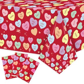 3 Packs Valentine’s Day Tablecolth Decorations Red Romantic Love Heart-Shaped Pattern Waterproof Plastic Table Cover Conversation Rectangle Tablecloth for Valentine’s Day Party Wedding Decor