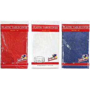 Party Dimensions 84" Round Plastic Tablecovers / Tablecloths - Bundle of 6 - Red, White & Blue