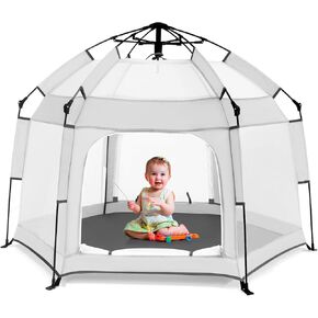 روضة أطفال مع مظلة، خيمة شاطئ محمولة للأطفال، ساحة لعب للأطفال الصغار في الداخل والخارج، شبكة ناموسية قابلة للطي للرضع - رمادي in Kuwait
