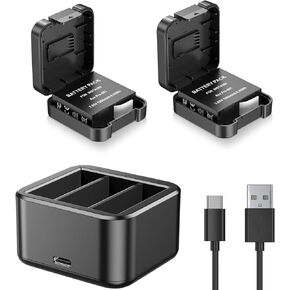 FirstPower Replacement Insta360 Ace Pro Battery 2-Pack 1800mAh with Triple Slot Battery Charger Compatible with Insta360 Ace/Ace Pro Action Camera, Black
