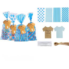 AHOPGIF 100 Set Baby Shower Cellophane Treat Bag with Gift tag Gender Reveal Candy Bag Plastic Goodie Party Favors Bag with 100 Silver Twist Ties for Birthday Party Decor Supplies (Pink) in Saudi Arabia