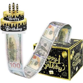 Nobgum Birthday Day Money Box for Cash Gift Pull, Surprise Money Box for Cash Gift，Black & Gold Money Holder for Friend Family Women Men Birthday Party in Kuwait