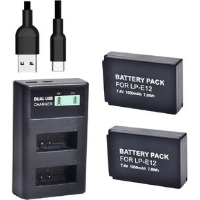 2-Pack LP-E12 Battery Pack and Rapid USB Charger for Canon EOS M M2 M10, M50, M50 Mark II, M100 M200, Rebel SL1, PowerShot SX70 HS Cameras