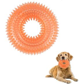 Andiker Squeaky Dog Toy, TPR Chewable Dog Toys for Teeth Grinding&Cleaning Dog Fetch Toys for Enhancing Interactivity Outdoor Suitable for All Dog Sizes Puppy’s Gifts and Dog Lovers (Small Orange)