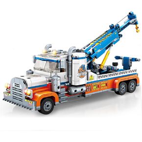 Tow Truck Building Block Set,Road Rescue Vehicle with Crane Toy Model Building Kit,City Crane Construction Vehicles Building KIt,Gifts for Kids Ages 6+