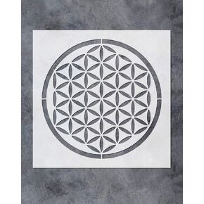 GSS Designs Flower of Life Stencil for Crystal Grid Art Painting (12x12 Inch) - Mandala Flower of Life Reusable Stencils - Laser Cut Painting Stencil for Floor Wall Tile Fabric Wood Decor(SL-064)