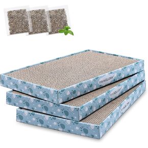 VIVAGLORY Cat Scratcher, Cat Scratching Pads with Box, Reversible Cat Scratching Board Cat Scratchers for Indoor Cats Kitty, Cardboard Cat Scratcher, Catnip Included, 3 Pack, Regular