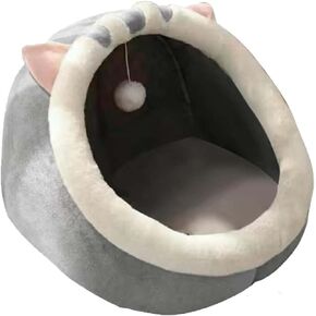 12.9 inch Semi-Enclosed All-Season Cat Bed, Removable and Washable Cat Beds for Indoor Cats, Comfortable Cat House for Cats to Play and Sleep in