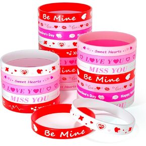 NEBURORA 16 Pieces Valentine's Day Silicone Wristbands Pink Red Heart Rubber Bracelets for Valentine's Gift Party Decoration Favors