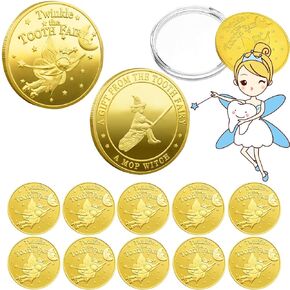 Tooth Fairy Coins, WINDSIUUU 10PCS Lost Teeth Reward Commemorative Coin Dental Tooth Fairy Golden Plated Metal Coin Kids Teeth Change Souvenir Christmas Dentistry Dentist Gifts for Lost Tooth Kids