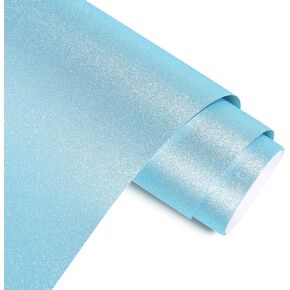 AHIJOY Light Blue Shimmer Vinyl Permanant Adhesive 12"x5ft Sparkle Glitter Vinyl for Craft Cutter Home Decor DIY Gifts Sticker,Matte Finished