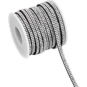 AHANDMAKER 10.94 Yards Faux Suede Cord with Rhinestone, 5mm Black Flat Faux Suede Leather Cords Strip Cord Lace Velvet Beading Thread Braiding String for Bracelet Necklace Jewelry Making