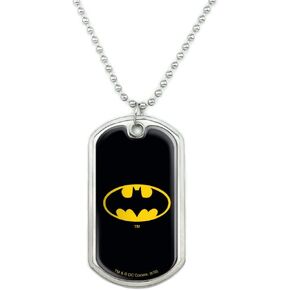 GRAPHICS & MORE Batman Classic Bat Shield Logo Military Dog Tag Pendant Necklace with Chain