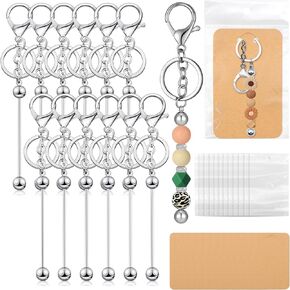ZYNERY 12 PCS Beadable Keychain Bars Set, Metal Keychain Bars with Keychain Display Cards, Beadable Keychain Bar Bulk