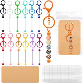 ZYNERY 12 PCS Beadable Keychain Bars Set, Metal Keychain Bars with Keychain Display Cards, Beadable Keychain Bar Bulk
