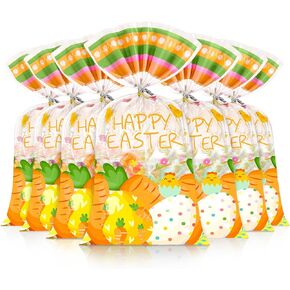 SilTriangle 120 Pcs Easter Treat Bags Flat Clear Cellophane Bags with 120 Pcs Twist Ties Block Bottom Easter Goodie Bags Cookie Candy Bags for Easter Spring Holiday Party Favor Supplies (Egg)