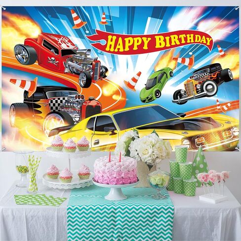 Hot Car Birthday Party Decorations Hot Race Car Birthday Party Backdrop 5.9x3.6ft Banner Background for Boys Racing Signs for Indoor Outdoor Decorations Supplies in Saudi Arabia