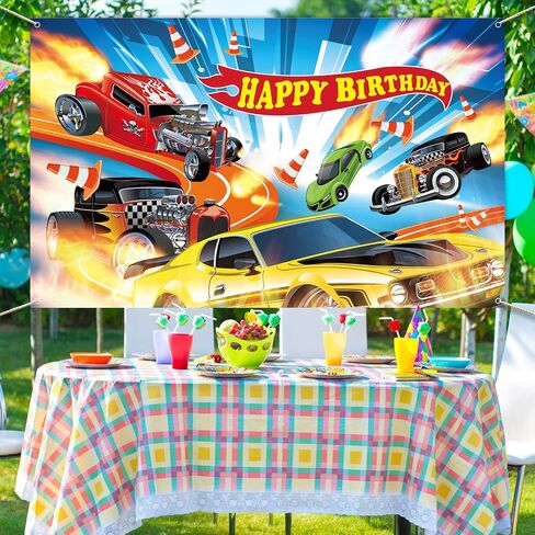 Hot Car Birthday Party Decorations Hot Race Car Birthday Party Backdrop 5.9x3.6ft Banner Background for Boys Racing Signs for Indoor Outdoor Decorations Supplies in Saudi Arabia