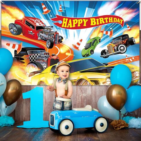 Hot Car Birthday Party Decorations Hot Race Car Birthday Party Backdrop 5.9x3.6ft Banner Background for Boys Racing Signs for Indoor Outdoor Decorations Supplies in Saudi Arabia