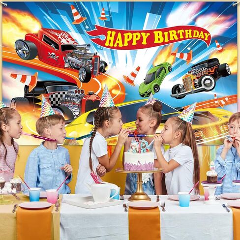 Hot Car Birthday Party Decorations Hot Race Car Birthday Party Backdrop 5.9x3.6ft Banner Background for Boys Racing Signs for Indoor Outdoor Decorations Supplies in Saudi Arabia