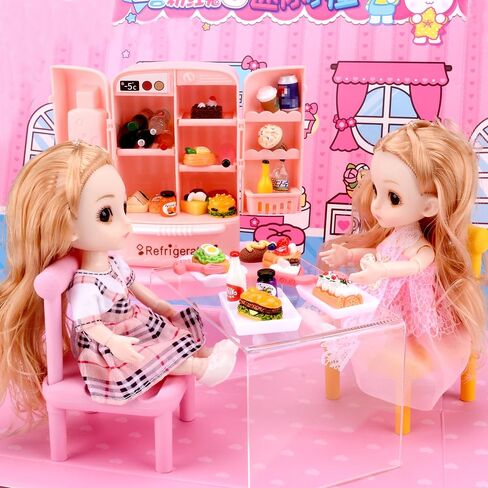 MUYIZI 120 قطعة ثلاجة صغيرة لبيت الدمى لعبة ثلاجة صغيرة مع زجاجات مشروبات طعام صغيرة ثلاجة صغيرة مع مكعبات ثلج أثاث المطبخ مجموعة طعام للأطفال ملحقات تزيين بيت الدمية المصغرة in Kuwait