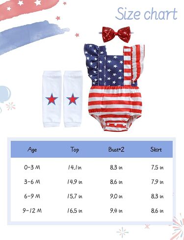 Yoxindax Newborn Girl Outfits 4th of July Romper American Flag Bodysuit Headband Leg Warmers Patriotic Girl Outfits in Kuwait