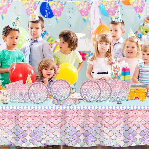 مجموعة أدوات مائدة لحفلات أعياد الميلاد مكونة من 37 قطعة، لوازم حفلات حورية البحر للاستعمال مرة واحدة تتضمن مفرش طاولة واحد و16 طبقًا و20 منديلًا لتزيين طاولات حفلات أعياد الميلاد للفتيات والأطفال in Kuwait