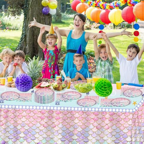 مجموعة أدوات مائدة لحفلات أعياد الميلاد مكونة من 37 قطعة، لوازم حفلات حورية البحر للاستعمال مرة واحدة تتضمن مفرش طاولة واحد و16 طبقًا و20 منديلًا لتزيين طاولات حفلات أعياد الميلاد للفتيات والأطفال in Kuwait