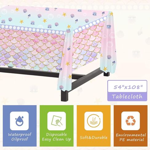 مجموعة أدوات مائدة لحفلات أعياد الميلاد مكونة من 37 قطعة، لوازم حفلات حورية البحر للاستعمال مرة واحدة تتضمن مفرش طاولة واحد و16 طبقًا و20 منديلًا لتزيين طاولات حفلات أعياد الميلاد للفتيات والأطفال in Kuwait