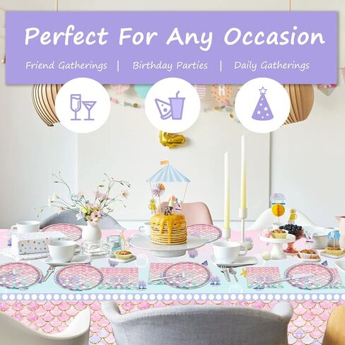 مجموعة أدوات مائدة لحفلات أعياد الميلاد مكونة من 37 قطعة، لوازم حفلات حورية البحر للاستعمال مرة واحدة تتضمن مفرش طاولة واحد و16 طبقًا و20 منديلًا لتزيين طاولات حفلات أعياد الميلاد للفتيات والأطفال in Kuwait