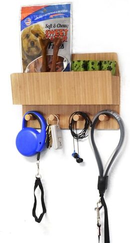 منظم مستلزمات الحيوانات الأليفة من الخيزران الكل في واحد، حامل/رف مقود الكلب المثبت على الحائط، مساحة إضافية لتخزين مستلزمات الحيوانات الأليفة الأساسية/المفاتيح/الألعاب in Kuwait