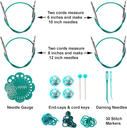 Knitter's Pride Mindful Generosity 2-Inch 8-Pair Interchangeable Lace Knitting Needle Set, Sizes US 2.5, 4, 5, 6, 7, 8, 9, 10 with 4 Cords, 4 End Caps Bundle with 1 Artsiga Crafts Project Bag 250306 in Saudi Arabia