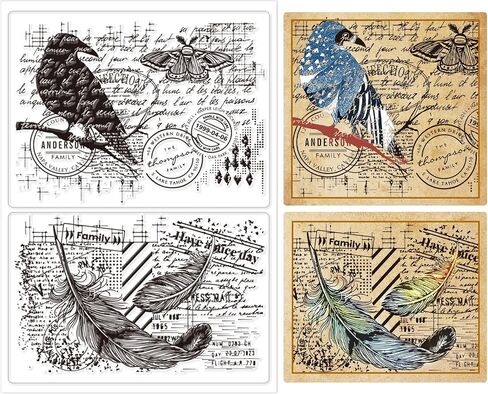 CHGCRAFT Crow Clear Stamps Birds Silicone Stamps Feather Background Transparent Stamps for Card Making DIY Scrapbooking Photo Album Decoration，5.83x8.23inch in Saudi Arabia