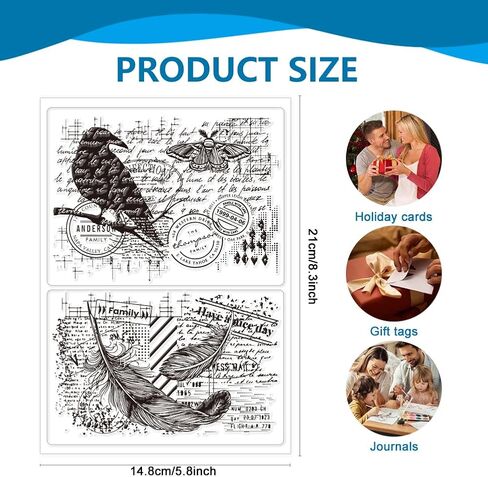 CHGCRAFT Crow Clear Stamps Birds Silicone Stamps Feather Background Transparent Stamps for Card Making DIY Scrapbooking Photo Album Decoration，5.83x8.23inch in Saudi Arabia