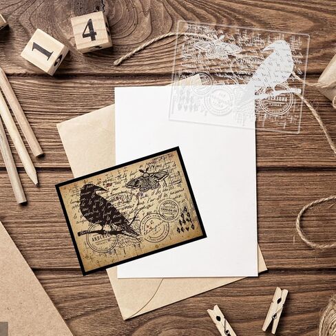 CHGCRAFT Crow Clear Stamps Birds Silicone Stamps Feather Background Transparent Stamps for Card Making DIY Scrapbooking Photo Album Decoration，5.83x8.23inch in Saudi Arabia
