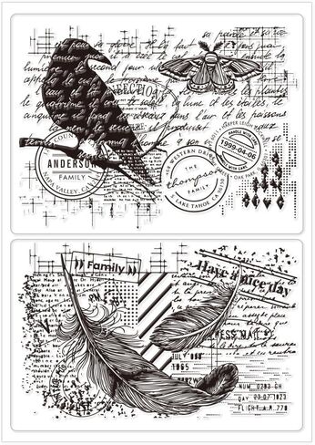 CHGCRAFT Crow Clear Stamps Birds Silicone Stamps Feather Background Transparent Stamps for Card Making DIY Scrapbooking Photo Album Decoration，5.83x8.23inch in Saudi Arabia