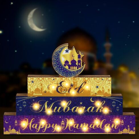 كابودا رمضان ديكور الطاولة عيد مبارك القمر والنجمة ضوء الطاولة زخرفة LED رمضان سعيد الجدول المركزية زينة عيد الأضحى علامة طاولة خشبية للمنزل هدايا عيد مبارك ديكورات الحفلات in Saudi Arabia