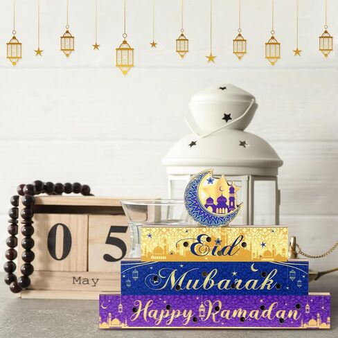 كابودا رمضان ديكور الطاولة عيد مبارك القمر والنجمة ضوء الطاولة زخرفة LED رمضان سعيد الجدول المركزية زينة عيد الأضحى علامة طاولة خشبية للمنزل هدايا عيد مبارك ديكورات الحفلات in Saudi Arabia