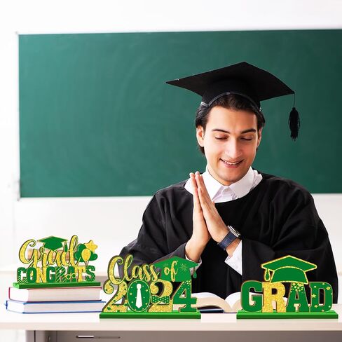 4 قطع فئة 2024 ديكورات حفلات التخرج الخشبية 2024 التخرج تهنئة التخرج قطع مركزية تهنئة التخرج لطاولات التخرج من أجل حفلات التخرج من المدرسة الثانوية (أخضر) in Saudi Arabia