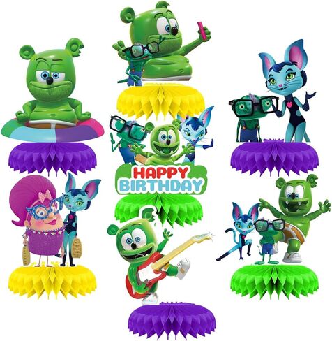 زينة الحفلات من Gummy Bear & Friends، 7 قطع من لوازم الحفلات من Gummy Bear & Friends قطع مركزية على شكل قرص العسل، دعامات ثلاثية الأبعاد للطاولة على الوجهين in Saudi Arabia