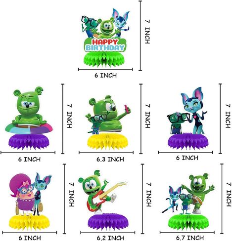 زينة الحفلات من Gummy Bear & Friends، 7 قطع من لوازم الحفلات من Gummy Bear & Friends قطع مركزية على شكل قرص العسل، دعامات ثلاثية الأبعاد للطاولة على الوجهين in Saudi Arabia