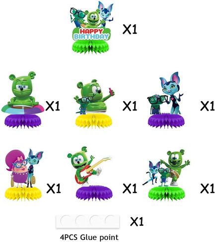 زينة الحفلات من Gummy Bear & Friends، 7 قطع من لوازم الحفلات من Gummy Bear & Friends قطع مركزية على شكل قرص العسل، دعامات ثلاثية الأبعاد للطاولة على الوجهين in Saudi Arabia