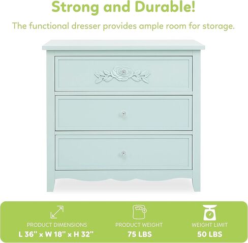 خزانة ملابس SweetPea Baby Rose/Tiana بثلاثة أدراج، باللون الأخضر البحري in Kuwait