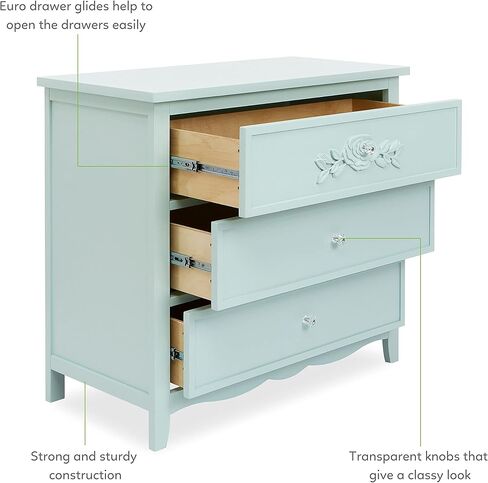 خزانة ملابس SweetPea Baby Rose/Tiana بثلاثة أدراج، باللون الأخضر البحري in Kuwait