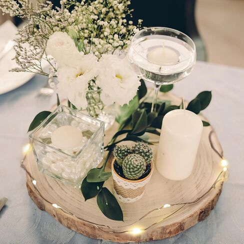 Pllieay 10 Piece 8-9 Inch Wood Slices, with 10 Fairy Lights, Wood Slices for Centerpieces, Wood Circles for Weddings, Table Centerpieces Decor and Other DIY Projects in Saudi Arabia