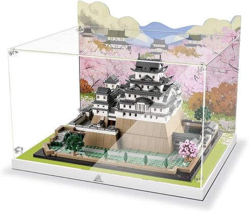 علبة عرض أكريليك لمجموعة معالم Lego المعمارية: مجموعة بناء قلعة هيميجي 21060، نموذج الصندوق فقط، صندوق ديكور مخصص وخلفية مرسومة بدقة عالية in Kuwait